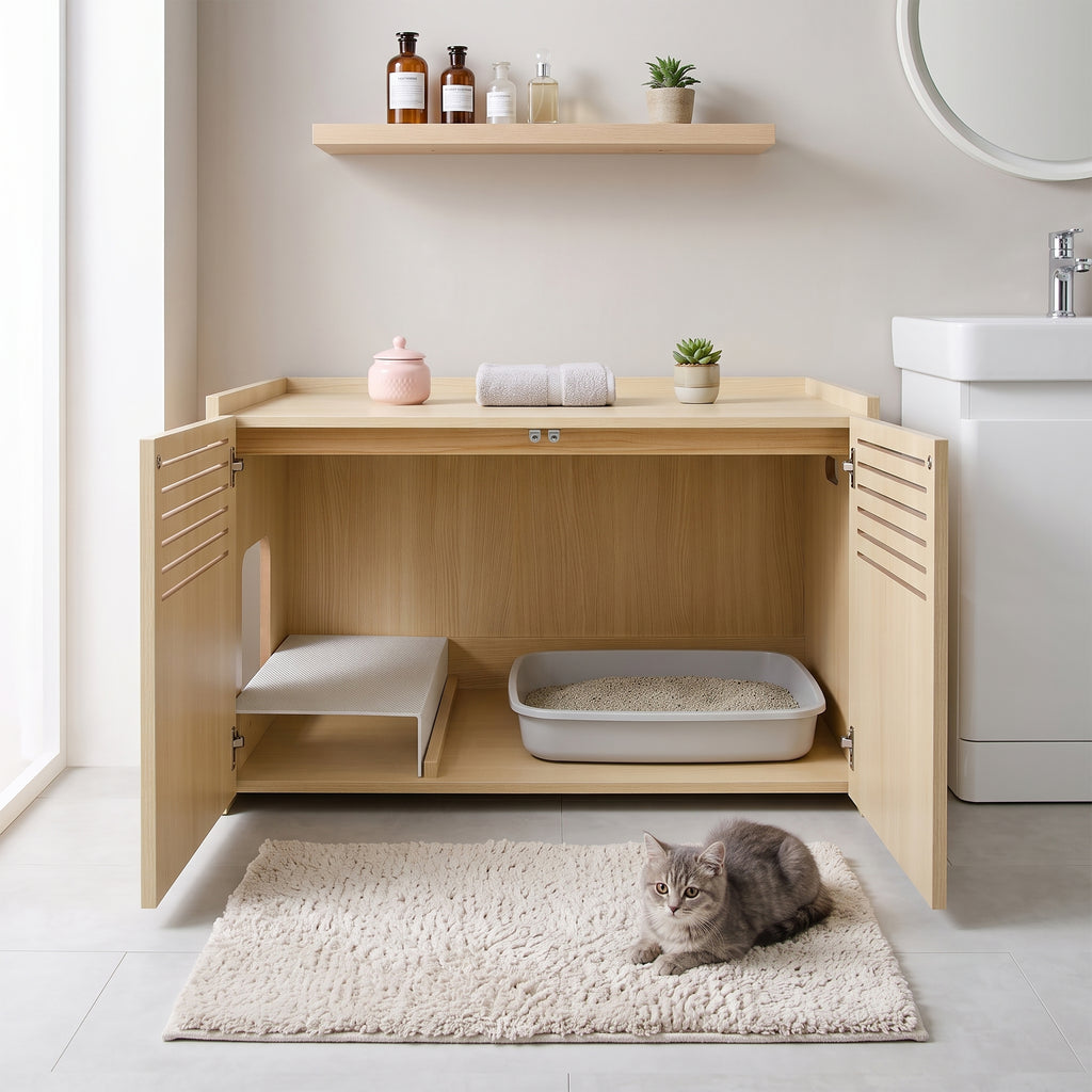 Aprilso Hidden Cat Bed Cabinet with Side Entry & Storage Top - product image 1