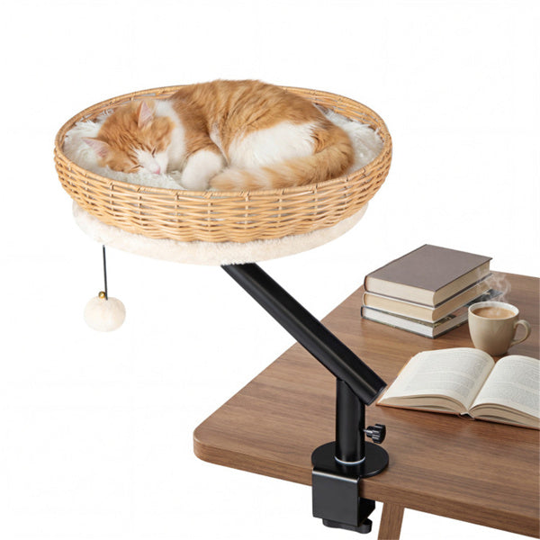Aprilso Desk-Mounted Cat Bed with Rotating Arm & Woven Basket - product image 1