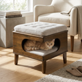 Aprilso Walnut Cat Bed Ottoman with Cushioned Top & Hideaway Nook - product image 1
