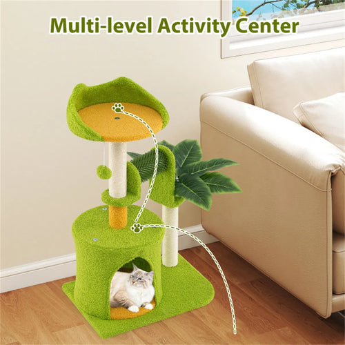 Aprilso Green Multi-Level Cat Tree with Condo, Sisal Scratching Posts & Hanging Toy - product image 2