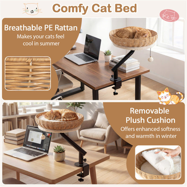 Aprilso Desk-Mounted Cat Bed with Rotating Arm & Woven Basket - product image 3
