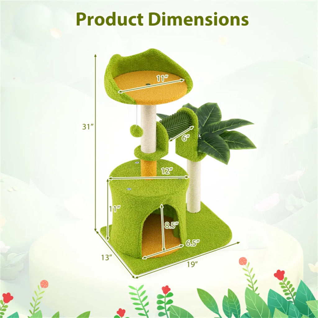 Aprilso Green Multi-Level Cat Tree with Condo, Sisal Scratching Posts & Hanging Toy - product image 5