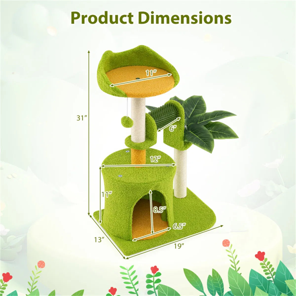 Aprilso Green Multi-Level Cat Tree with Condo, Sisal Scratching Posts & Hanging Toy - product image 5