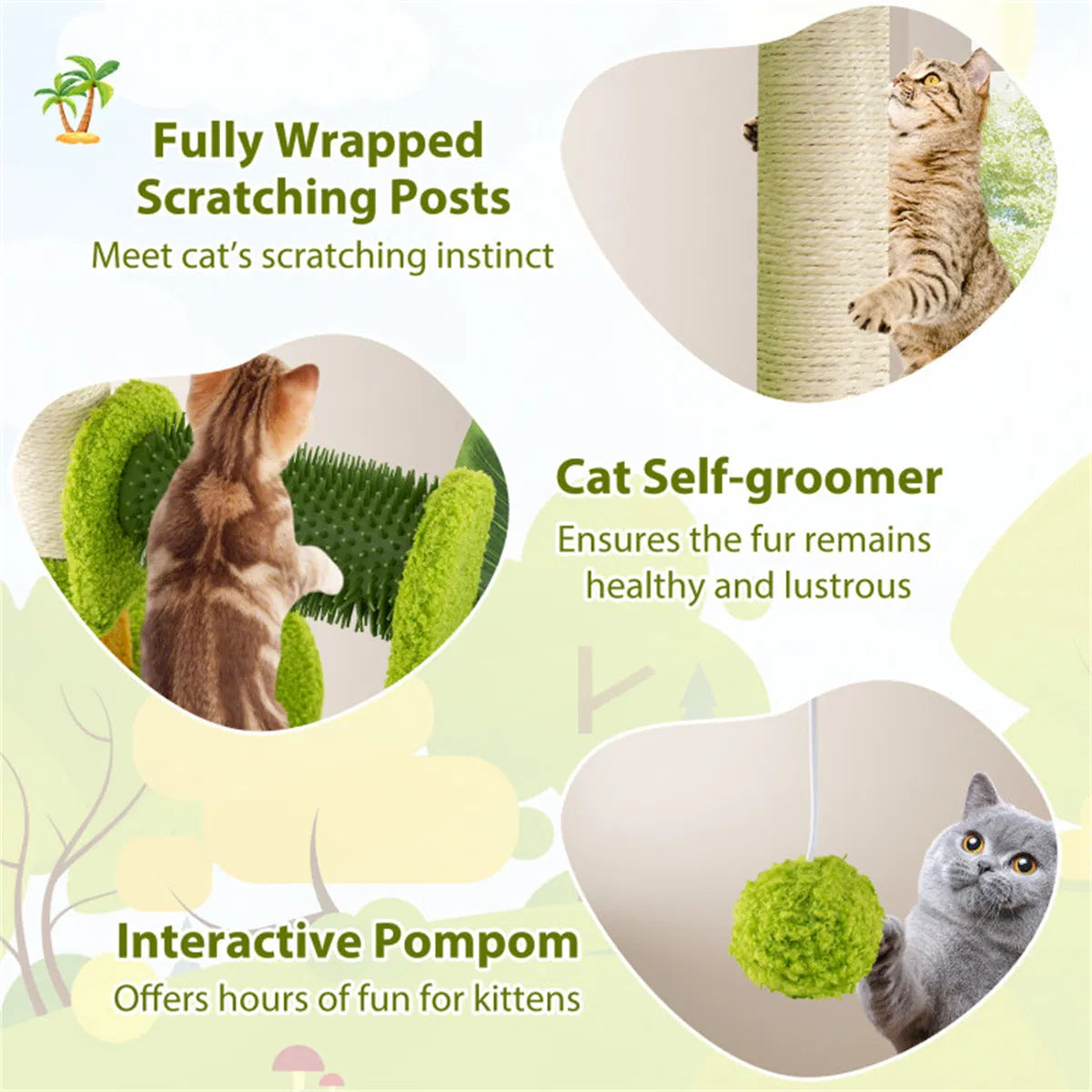 Aprilso Green Multi-Level Cat Tree with Condo, Sisal Scratching Posts & Hanging Toy - product image 6