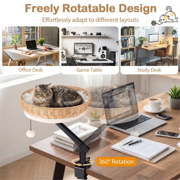 Aprilso Desk-Mounted Cat Bed with Rotating Arm & Woven Basket - product image 6