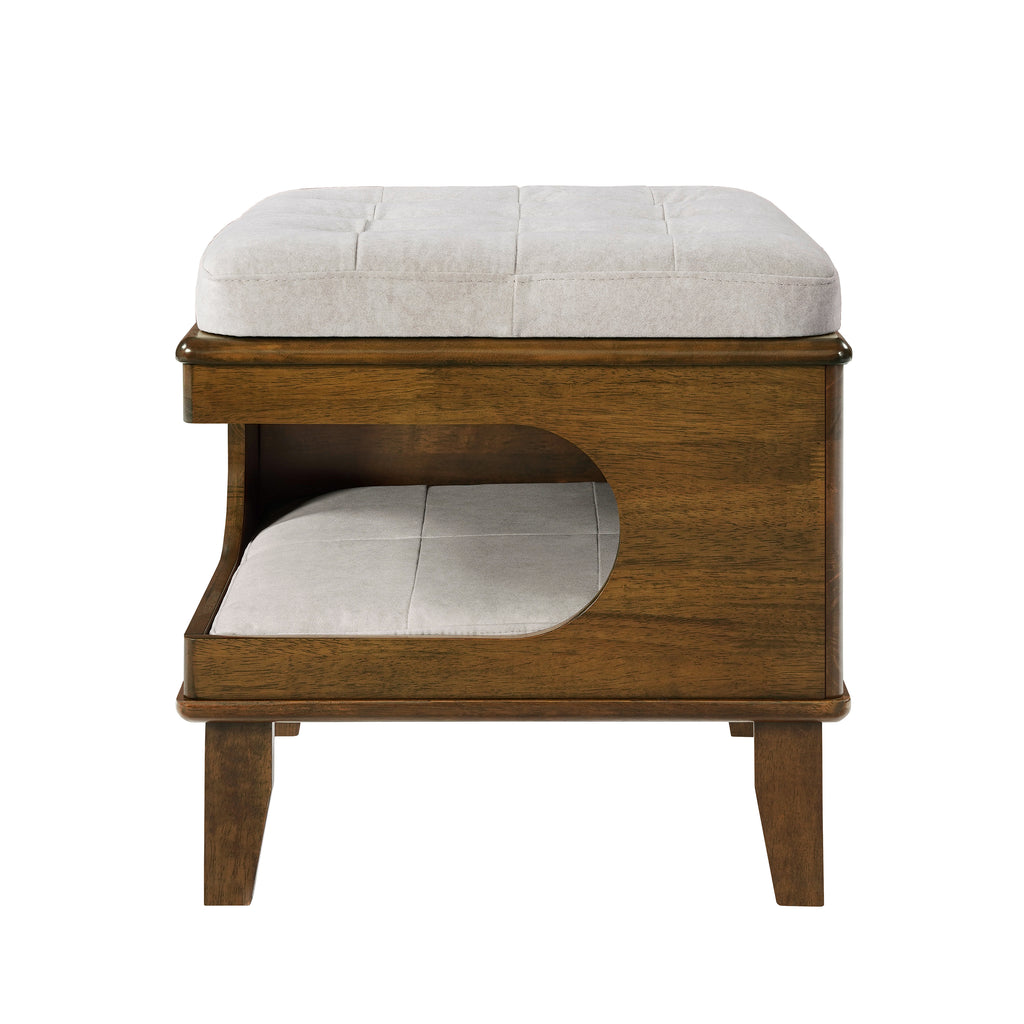 Aprilso Walnut Cat Bed Ottoman with Cushioned Top & Hideaway Nook - product image 6