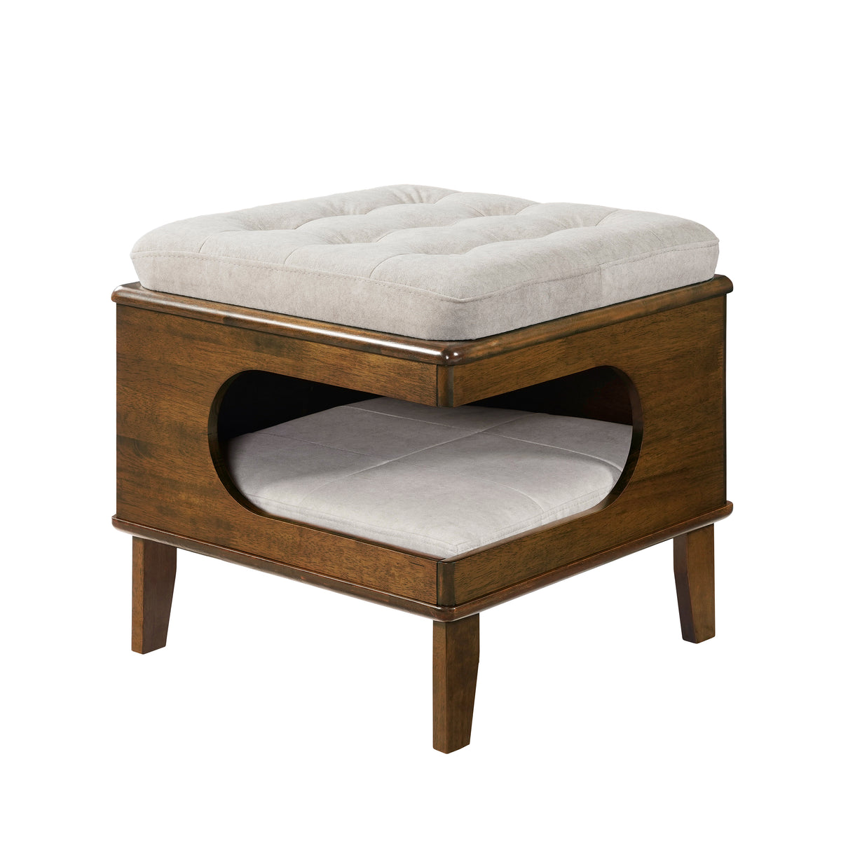 Aprilso Walnut Cat Bed Ottoman with Cushioned Top & Hideaway Nook - product image 7