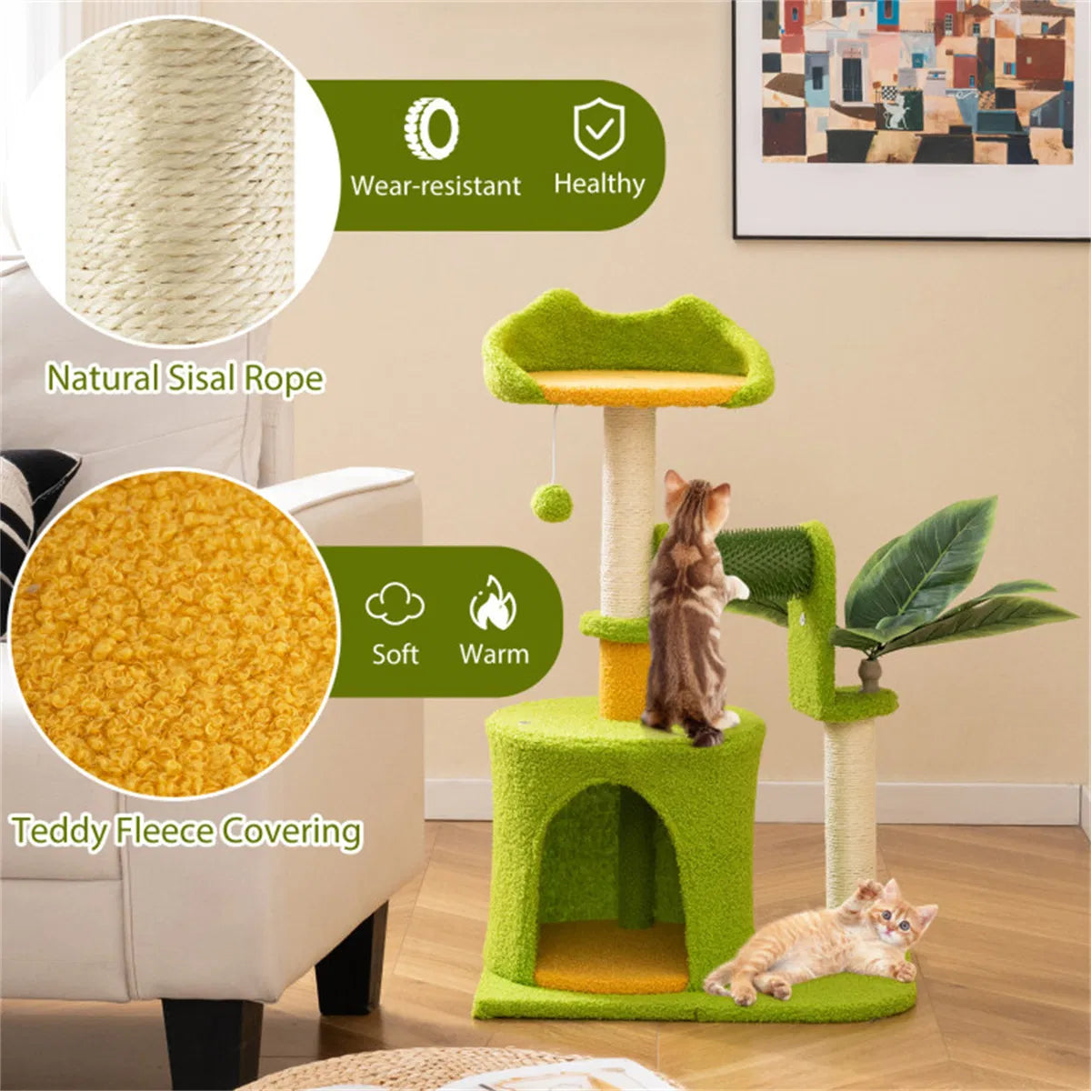 Aprilso Green Multi-Level Cat Tree with Condo, Sisal Scratching Posts & Hanging Toy - product image 8