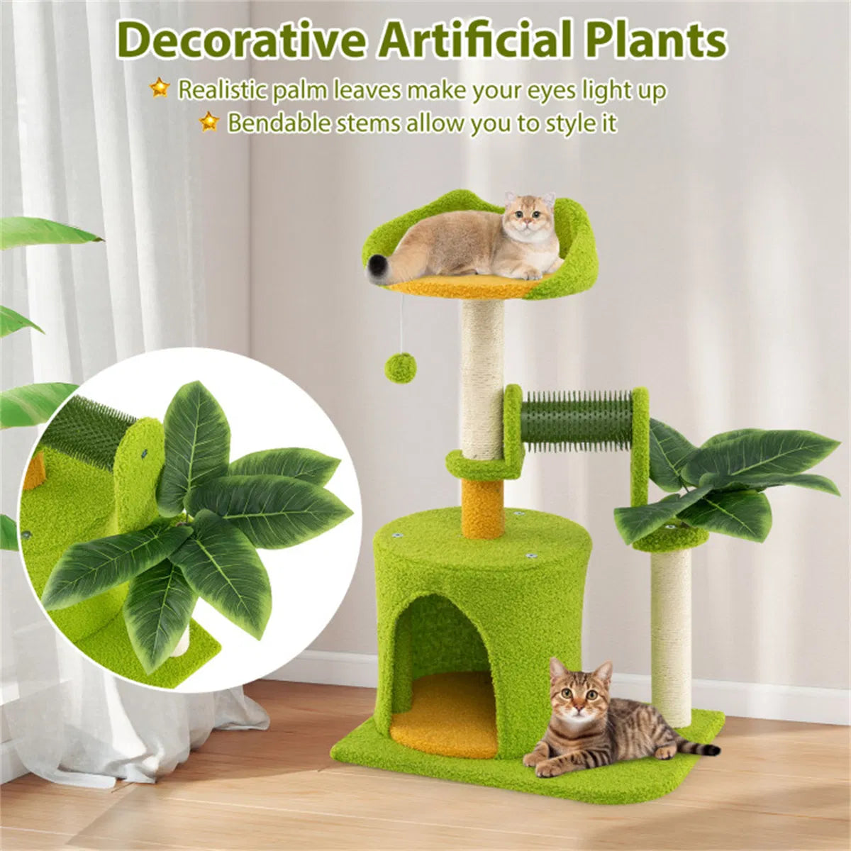 Aprilso Green Multi-Level Cat Tree with Condo, Sisal Scratching Posts & Hanging Toy - product image 9